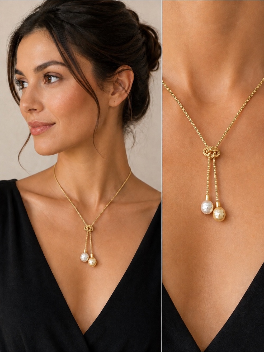 Majorica 20” Double Baroque Pearl Lariat Statement Necklace.